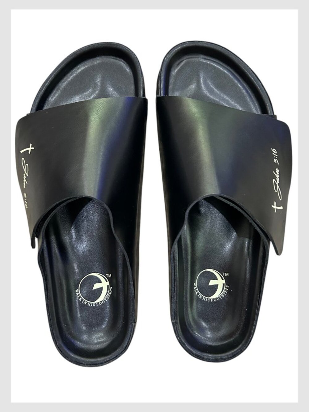 Walk In His Footsteps Revival Slides Black Cross Sole Sandals Size 12 - Picture 4 of 14